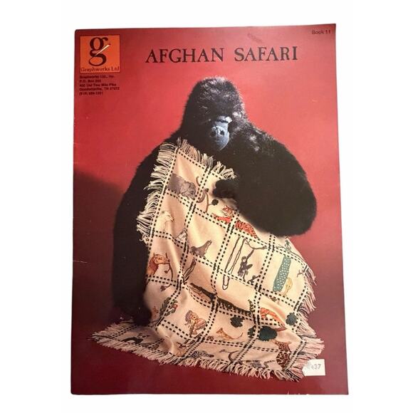GRAPHWORKS Afghan Safari Cross Stitch Patten Gorilla Godzilla Animals 1989 VTG - Picture 2 of 4